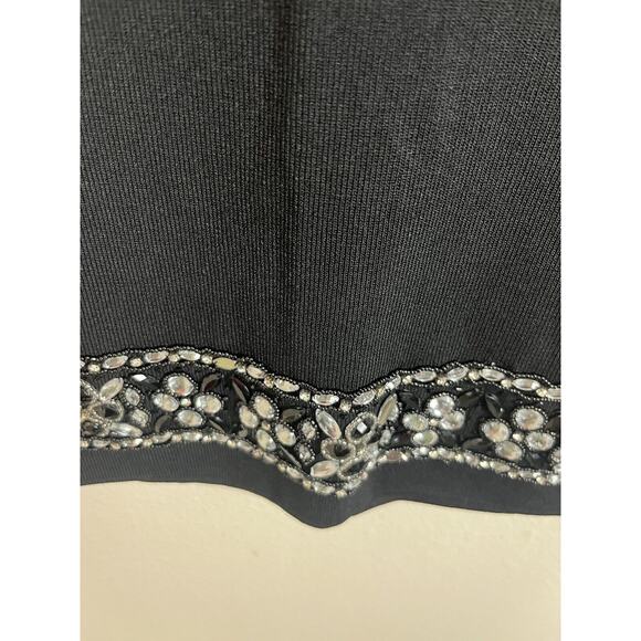 Cyrus Sz Small Black Ribbed Knit Beaded Crystal Jeweled Stretch Pencil Skirt - Picture 5 of 7